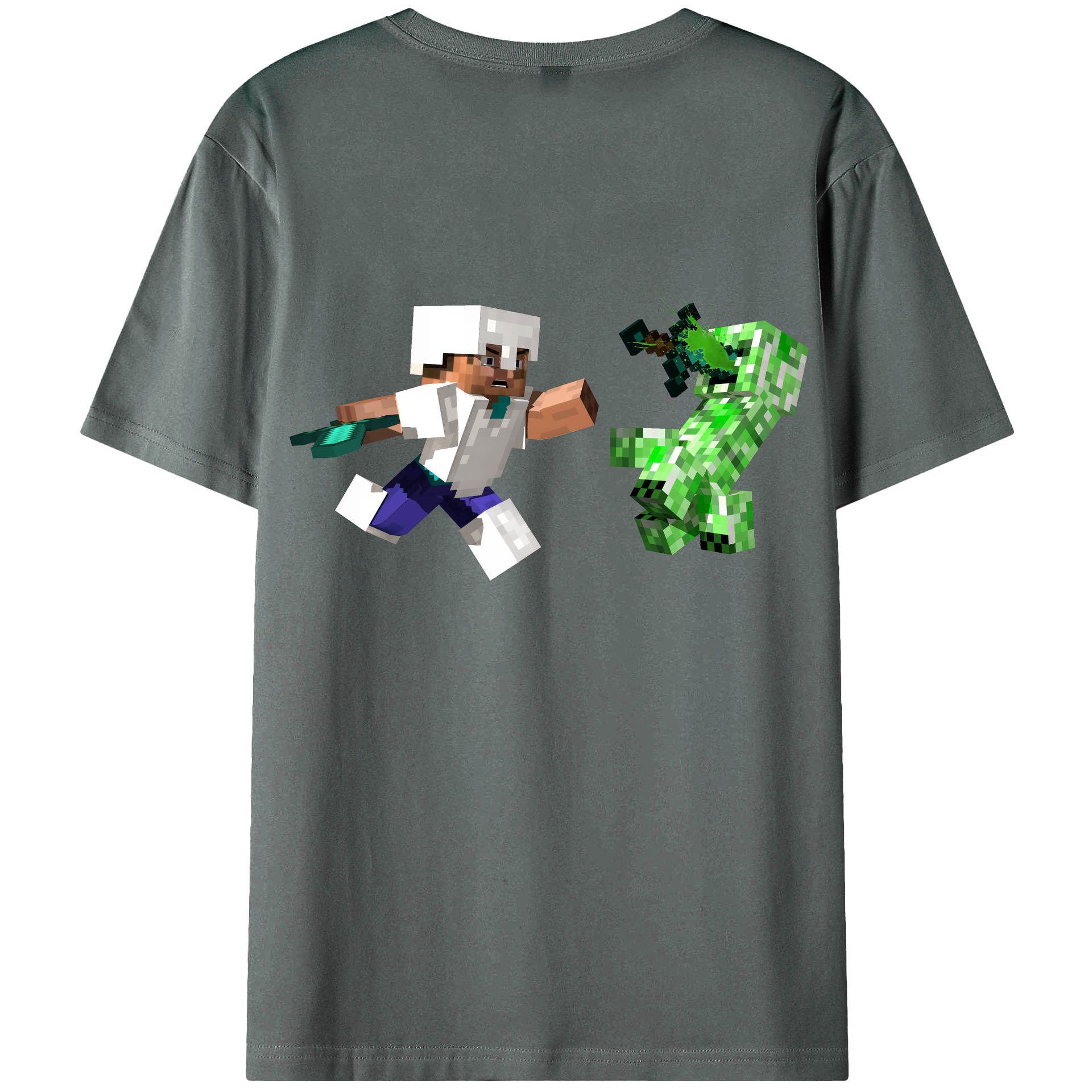（画像用） マインクラフト ブロックの世界 Minecraft MC Block world 綿100％ メンズ半袖Tシャツ（バックプリント） 通気性